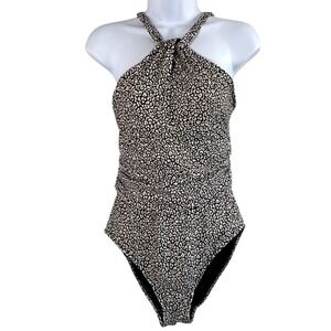 Bleu Rod Beattie Swimsuit Sz 8 Animal Print One Piece High Neck Halter Ruched